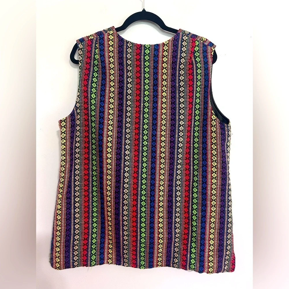Vintage 1970s Ample Togs Mexican-Inspired Multicolored Boho Tunic Vest Rainbow